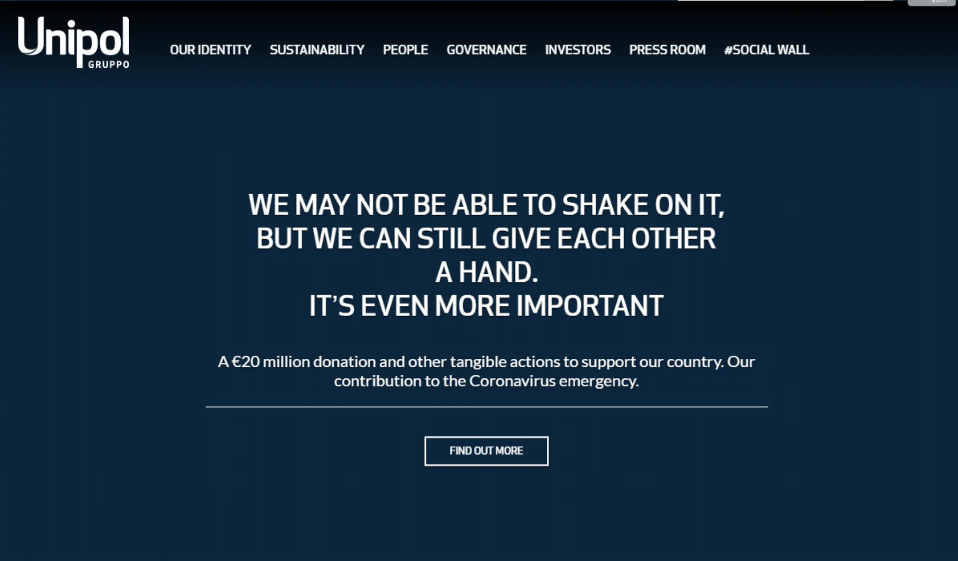 Η Unipol ενισχύει με 20 εκατ. το σύστημα υγείας της Ιταλίας στην μάχη ενάντια στον COVID-19