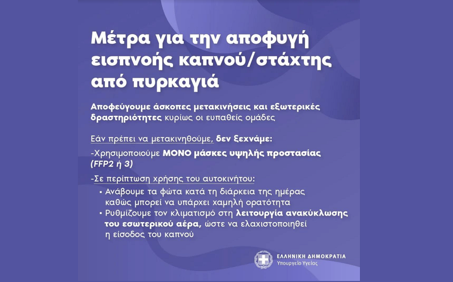 Υπ. Υγείας: Οδηγίες προστασίας από καπνό και στάχτη