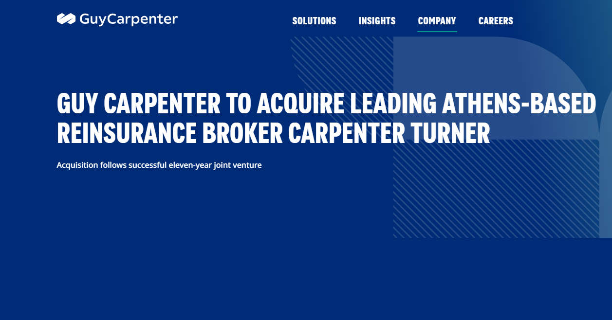 Guy Carpenter: Εξαγορά του υπόλοιπου 51,5% της Carpenter Turner