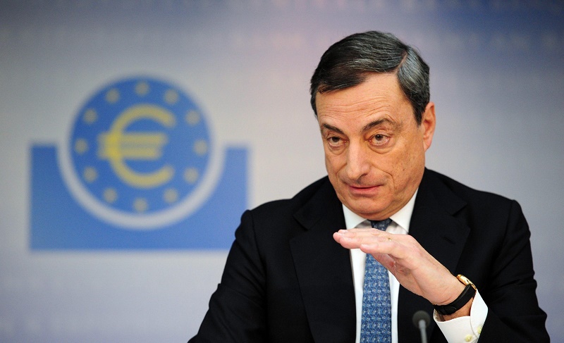 The president of the European Central Bank (ECB) Mario Draghi speaks during the press conference in Frankfurt am Main, Germany, 07 November 2013. The ECB has lowered the base rate in the euro area on to 0,25 per cent. European Central Bank chief Mario Draghi said the ECB believes the eurozone's economy has been growing at a modest pace for the second half of 2013. ANSA/DANIEL REINHARDT