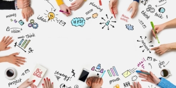 Business people group works at a table - Table
