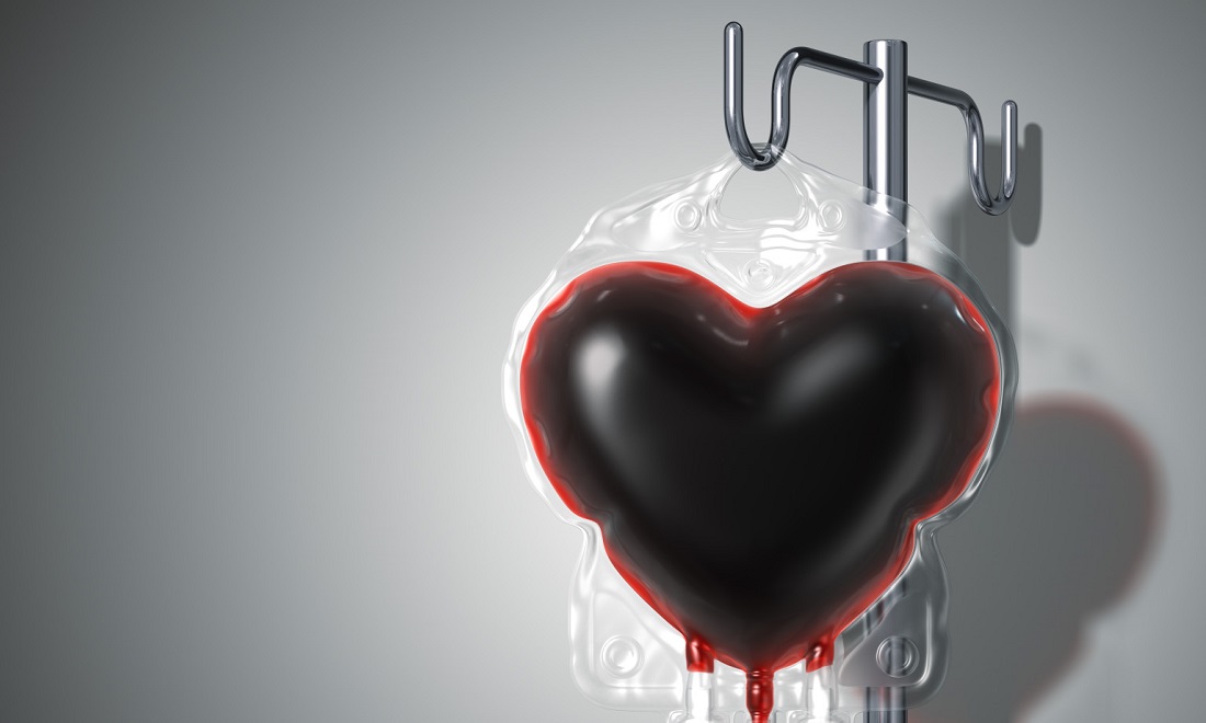 Blood Bag Heart. Donate Concept.