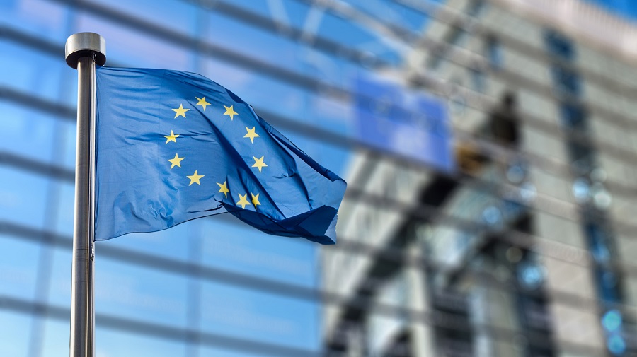 European Union flag against European Parliament