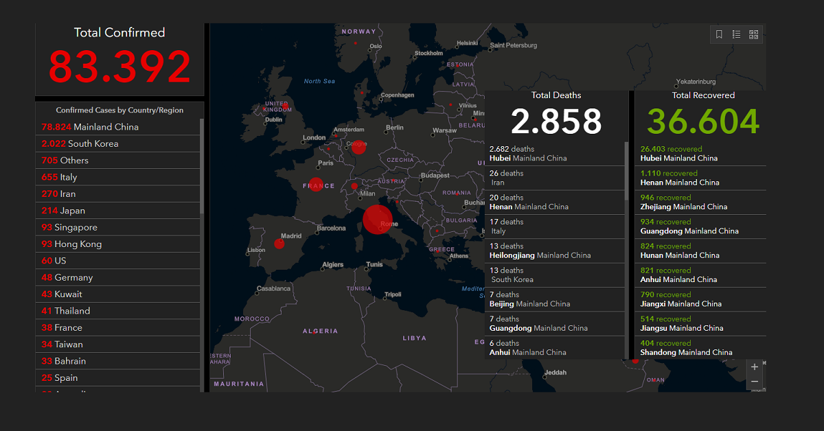 Ο real-time χάρτης του κορωνοϊού