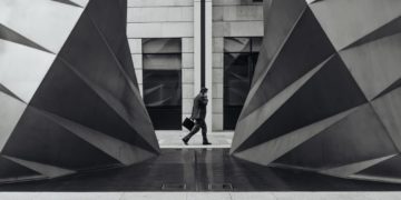 black-and-white-city-businessman-building
