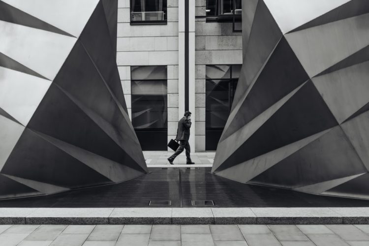 black-and-white-city-businessman-building