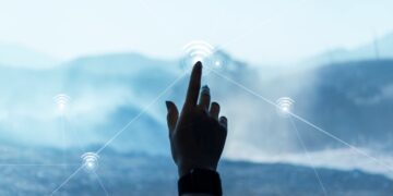 digital-communication-technology-background-with-hand-touching-virtual-screen-digital-remix