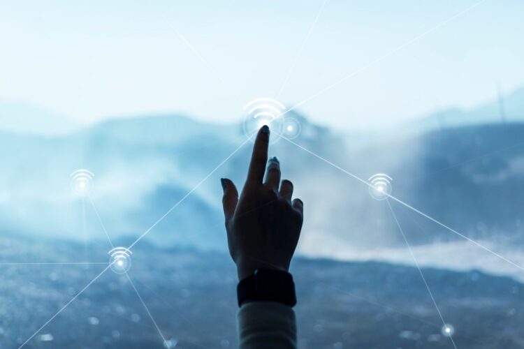 digital-communication-technology-background-with-hand-touching-virtual-screen-digital-remix