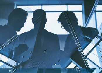 Outlines of group of businessmen working