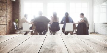 Wooden table in a meeting room